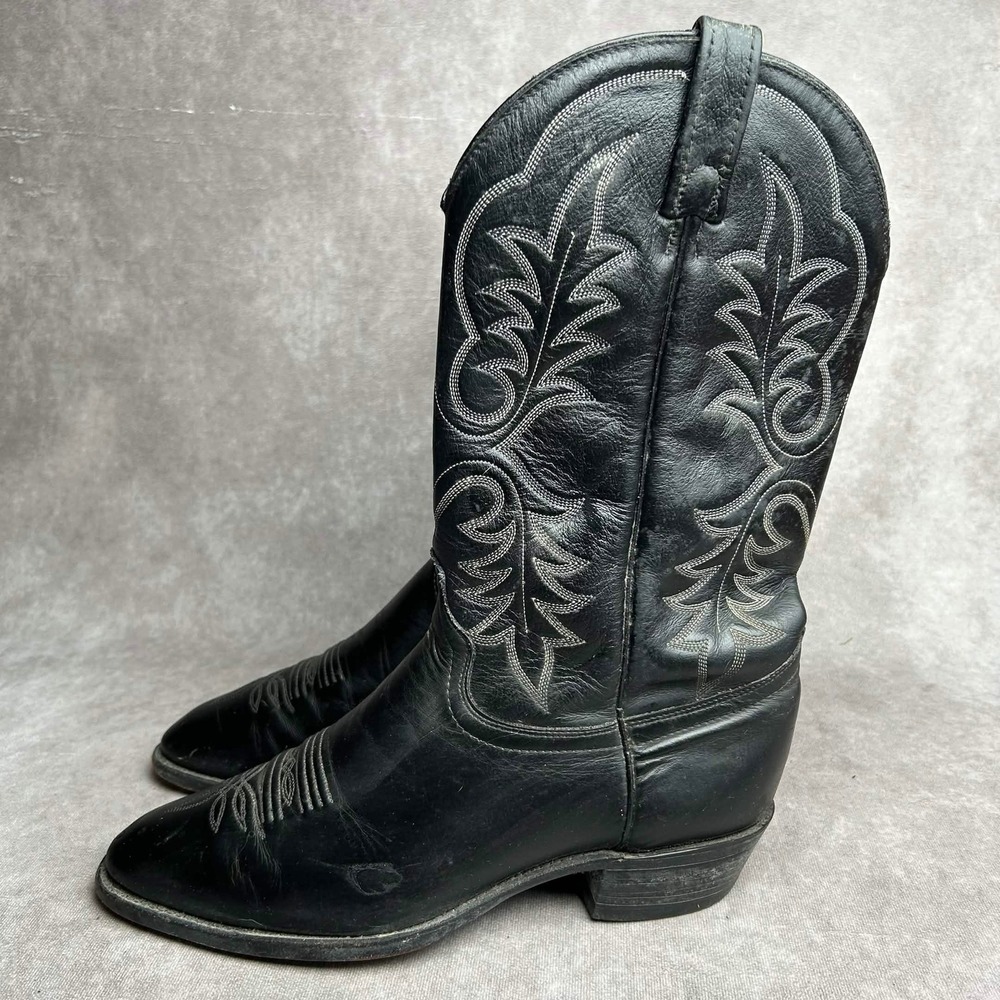 J. Chisholm Mens Black Leather Cowboy Boots Pointed Toe Western USA Made 11EE